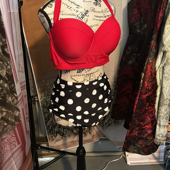 Red top poka dot two piece bathing suit - Picture 2 of 2
